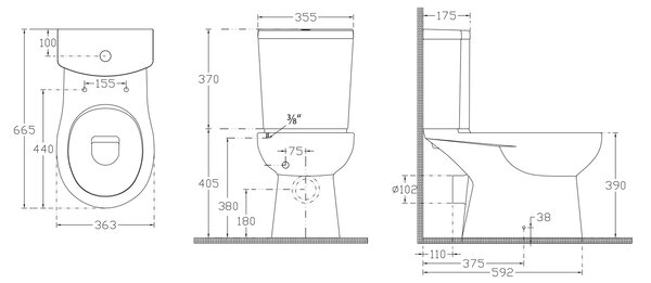 Sapho Sapho, KAIRO WC kombi, hátsó hulladék, öblítő mechanizmus, PC105