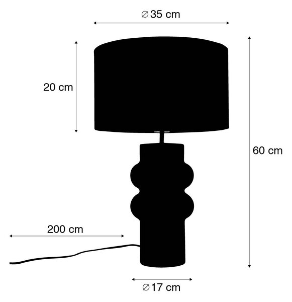 Design asztali lámpa fekete textilbúrával világos szürke 35 cm - Alisia
