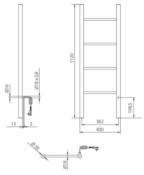 Sapho Sapho, KARBO Elektromos törölközőtartó, kerek, 400x1120 mm, 87 W, fekete, KB904