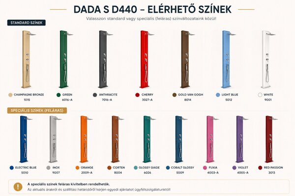 Dada S D440 egyenes kerti szolár zuhany kézi zuhannyal és vízkőszűrő készlettel