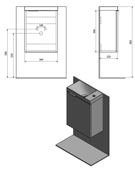 Sapho Sapho, Fürdőszobagarnitúra LATUS X 40, ezüst tölgy, KSET-077