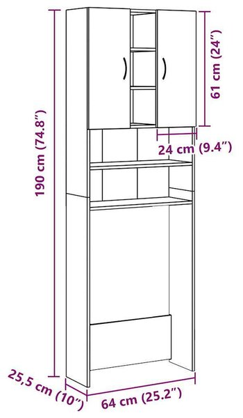 VidaXL Mosógépszekrény - Antik Fa - 64x25,5x190 cm