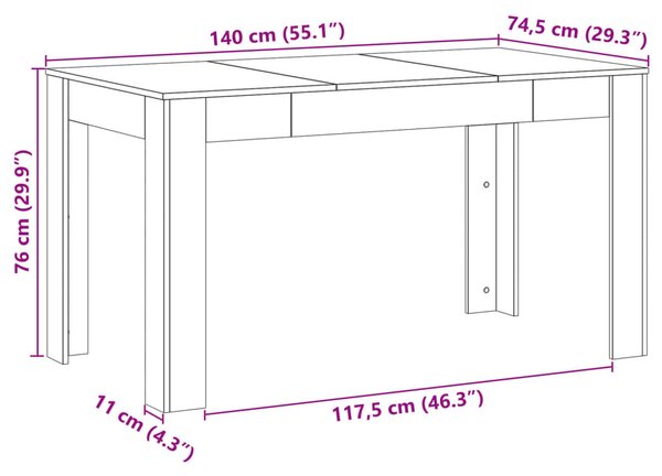 VidaXL Étkezőasztal - Tölgy Fa - 140x74,5x76 cm