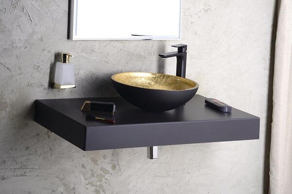 Sapho Sapho, MURANO BLACK-GOLD üveg mosdó 40x14cm, arany / fekete, AL5318-77