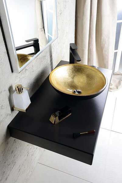 Sapho Sapho, MURANO BLACK-GOLD üveg mosdó 40x14cm, arany / fekete, AL5318-77