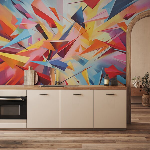 Fotótapéta Geometriai formák kaotikus absztrakciója, rózsaszín, kék,, 3d fotótapéta, Fotótapéta 3d geometriai alakzatok, w08030 : Uwalls.hu