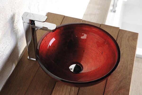 Sapho Sapho, MURANO ROSSO IMPERO üveg asztali mosdó, átmérő 40cm, piros, AL5318-63