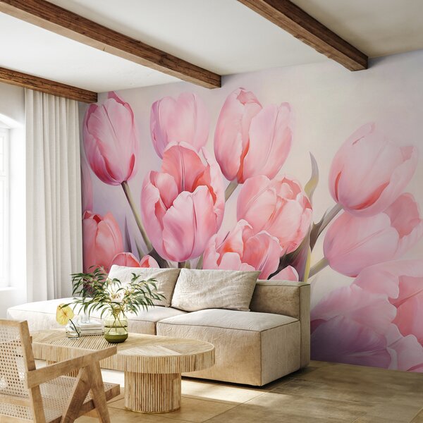 Fotótapéta Rózsaszín tulipánok közelről, Virágos fotótapéta, Népszerű fotótapéta, w08100 - Tapeko.hu