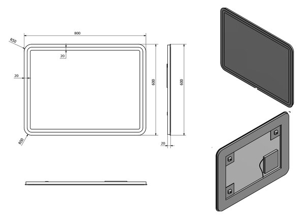 Sapho Sapho, NYX LED háttérvilágítású tükör 600x800mm, NY060