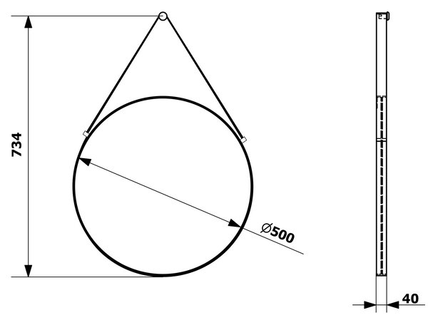 Sapho Sapho, ORBITER kör tükör bőrszíjjal, o 50cm, matt fekete, ORT050
