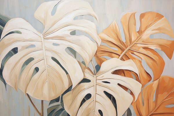Fotótapéta Monstera levelek kecses ecsetvonásokkal, Modern fotótapéta, Modern fotótapéta, w08124 - Muralas.hu