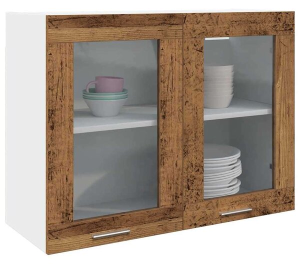 VidaXL Konyhai Falra Szerelhető Üvegszekrény - Rusztikus Fa - 80x31x60 cm