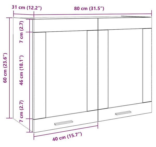 VidaXL Konyhai Falra Szerelhető Üvegszekrény - Rusztikus Fa - 80x31x60 cm