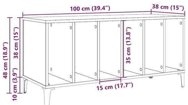 VidaXL kézműves tölgy színű szerelt fa hanglemezszekrény 100x38x48 cm