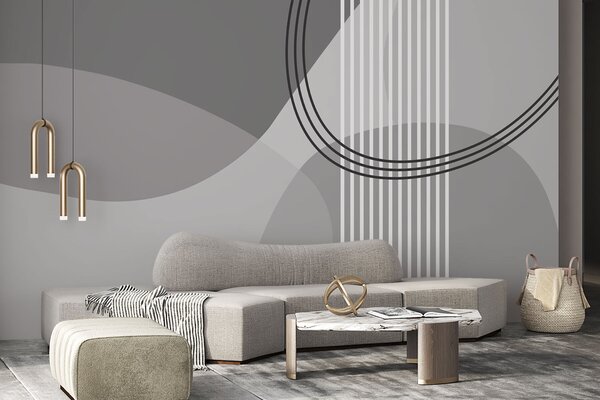 Fotótapéta Szürke és fehér háttér körökkel és vonalakkal, Designer fali fotótapéta, Népszerű fotótapéta, w08173v3 - Tapeko.hu