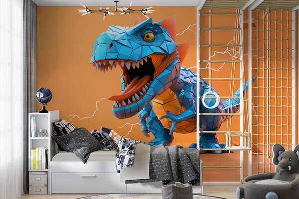 Fotótapéta Vad dinoszaurusz villámcsapással sárga és kék színben, Gyerek fotótapéta, Gyerek fotótapéta dinoszauruszok, w01333v1 : Uwalls.hu