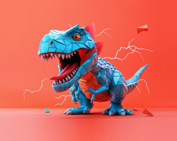 Fotótapéta Vad dinoszaurusz villámcsapással piros és kék színben, Gyerek fotótapéta, Gyerek fotótapéta dinoszauruszok, w01333 : Uwalls.hu