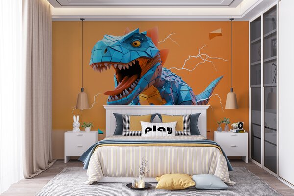 Fotótapéta Vad dinoszaurusz villámcsapással sárga és kék színben, Gyerek fotótapéta, Gyerek fotótapéta dinoszauruszok, w01333v1 : Uwalls.hu