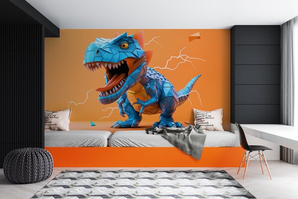 Fotótapéta Vad dinoszaurusz villámcsapással sárga és kék színben, Gyerek fotótapéta, Gyerek fotótapéta dinoszauruszok, w01333v1 : Uwalls.hu