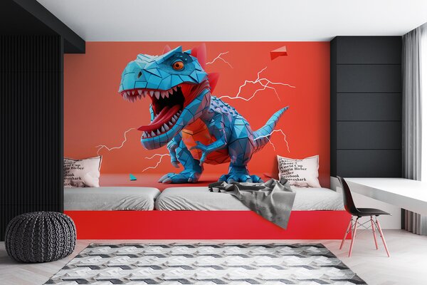 Fotótapéta Vad dinoszaurusz villámcsapással piros és kék színben, Gyerek fotótapéta, Gyerek fotótapéta dinoszauruszok, w01333 : Uwalls.hu