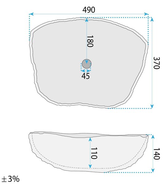 Rea Isla Marlo, pultra szerelhető mosdó 490x370x140 mm, kőutánzat, REA-U3512