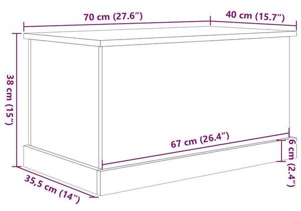 VidaXL kézműves tölgy színű szerelt fa tárolódoboz 70 x 40 x 38 cm
