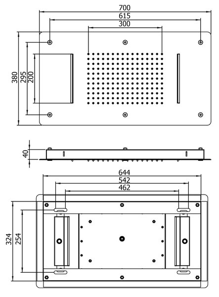 Sapho Sapho, Mennyezeti zuhanyfej két kaszkáddal, 700x380mm, polírozott rozsdamentes acél, MS343