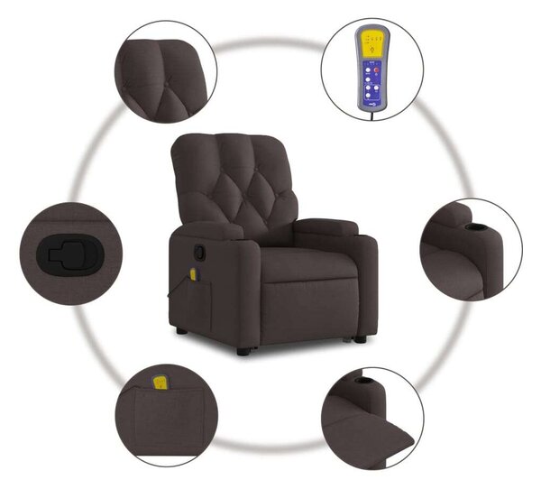 VidaXL sötétbarna szövet dönthető masszázs- és állófotel