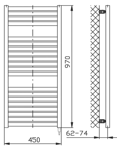 Aqualine Aqualine, TONDI-E elektromos fűtőelem, egyenes, 450x970 mm, 300 W, fehér, DE450T