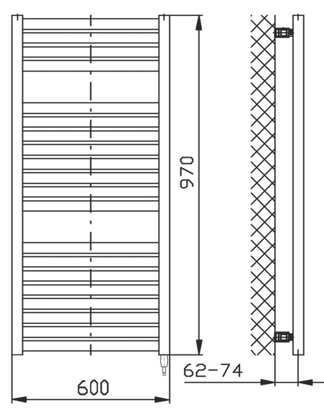 Aqualine Aqualine, TONDI-E elektromos fűtőtest, egyenes, 600x970 mm, 400W, fehér, DE460T