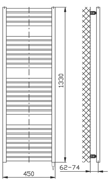 Aqualine Sapho, TONDI-E elektromos fűtés, egyenes, 450x1330 mm, 500W, matt fekete