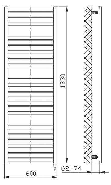 Aqualine Aqualine, TONDI-E elektromos melegítő, egyenes, 600x1330 mm, 600W, fehér, DE480T