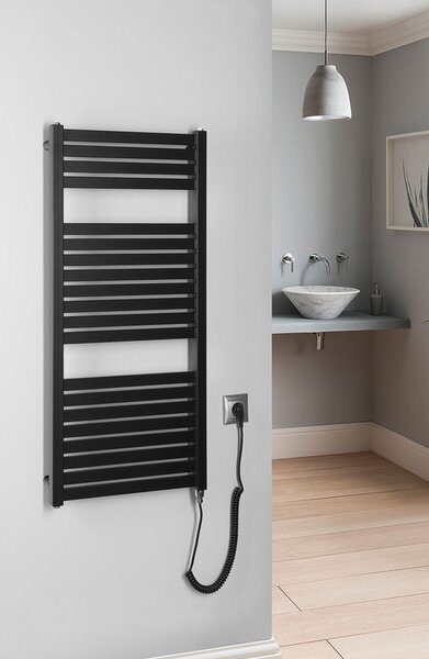 Aqualine Sapho, TONDI-E elektromos fűtés, egyenes, 450x970 mm, 300W, matt fekete