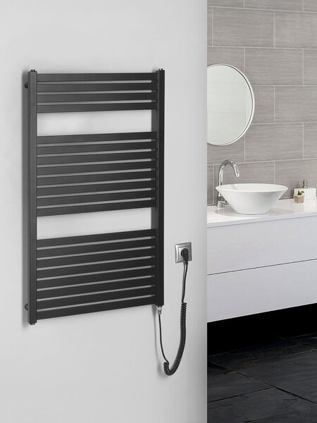 Aqualine Sapho, TONDI-E elektromos fűtés, egyenes, 600x970 mm, 400W, matt fekete, DE466T