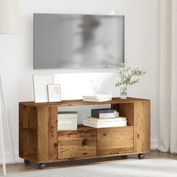 Antik fa színű szerelt fa TV-szekrény kerekekkel 102x34,5x43 cm