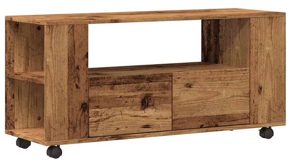 Antik fa színű szerelt fa TV-szekrény kerekekkel 102x34,5x43 cm