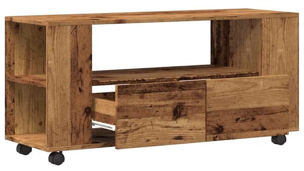 Antik fa színű szerelt fa TV-szekrény kerekekkel 102x34,5x43 cm