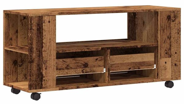 Antik fa színű szerelt fa TV-szekrény kerekekkel 102x34,5x43 cm