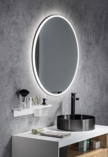 Sapho Sapho, VISO LED háttérvilágítású kerek tükör átmérője 60cm polccal, matt fehér, VS060-01