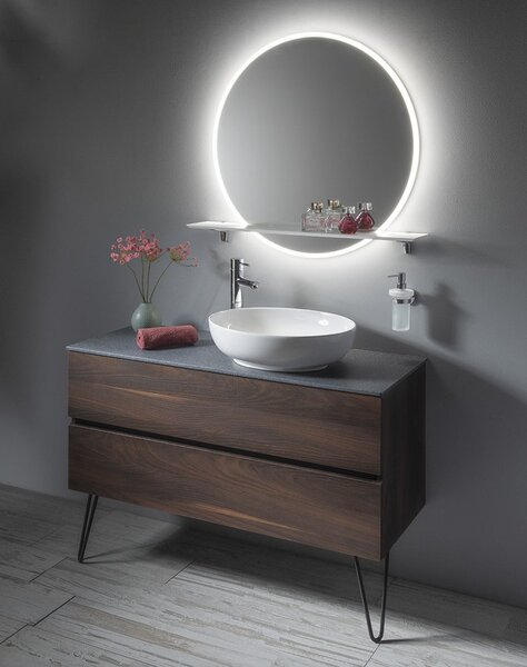 Sapho Sapho, VISO LED háttérvilágítású kerek tükör átmérője 60cm polccal, matt fehér, VS060-01