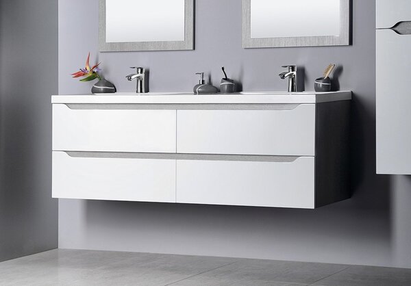 Sapho Sapho, WAVE dupla mosdós szekrény 149.7x50x47.8cm, fehér/Collingwood tölgy, WA150-3019