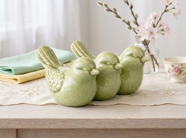 Tavaszi dekoráció CRAQUELE MADARAK 19,5 cm - több színben Termék színe: Zöld