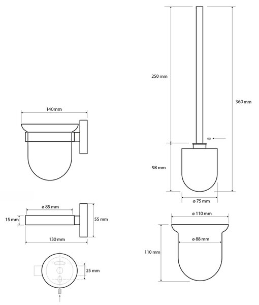 Sapho Sapho, X-STEEL WC kefefal, szálcsiszolt rozsdamentes acél, XS301