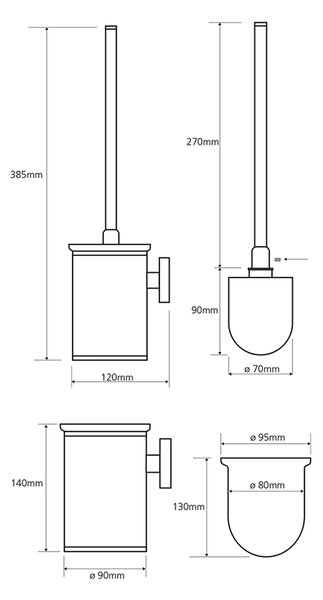 Sapho Sapho, X-ROUND WC kefe, kicsi, fekete, króm, XR305
