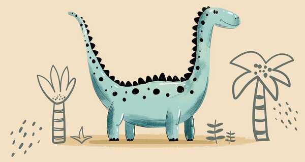 Fotótapéta Rajzfilm dinoszaurusz növényekkel és levelekkel, Modern fotótapéta, Modern fotótapéta, w01357v1 - Muralas.hu