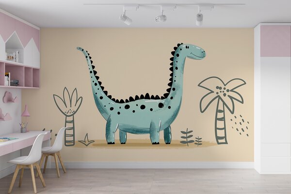 Fotótapéta Rajzfilm dinoszaurusz növényekkel és levelekkel, Modern fotótapéta, Modern fotótapéta, w01357v1 - Muralas.hu