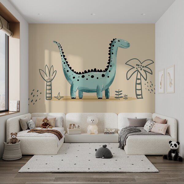 Fotótapéta Rajzfilm dinoszaurusz növényekkel és levelekkel, Modern fotótapéta, Modern fotótapéta, w01357v1 - Muralas.hu