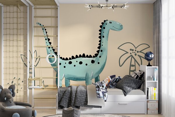 Fotótapéta Rajzfilm dinoszaurusz növényekkel és levelekkel, Modern fotótapéta, Modern fotótapéta, w01357v1 - Muralas.hu