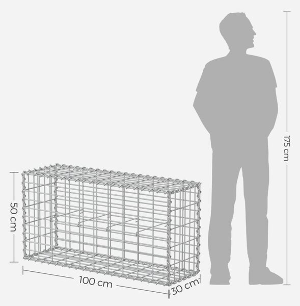 SONGMICS Gabion Kerti Kosár Horganyzott Acél 100x50x30 cm Ezüst
