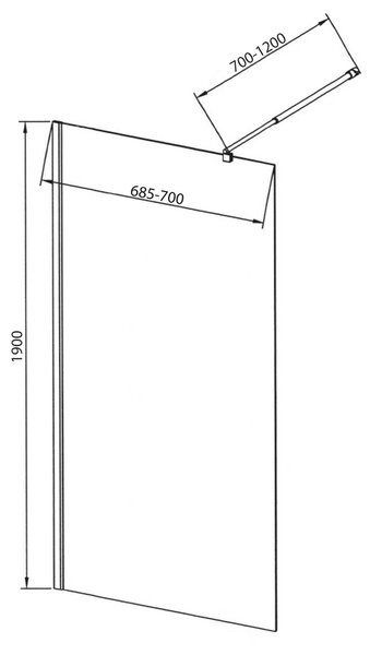 Aqualine Aqualine, WALK-IN fali szerelőfal merevítővel, egyrészes, 700 mm, átlátszó üveg, WI071